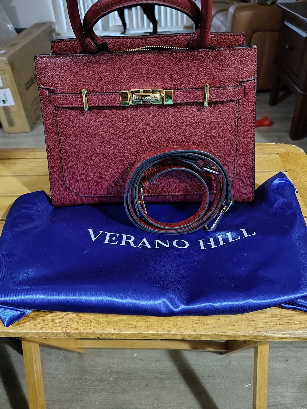 Verano Hill Burgundy Pebbled Leather Satchel with Removable Strap